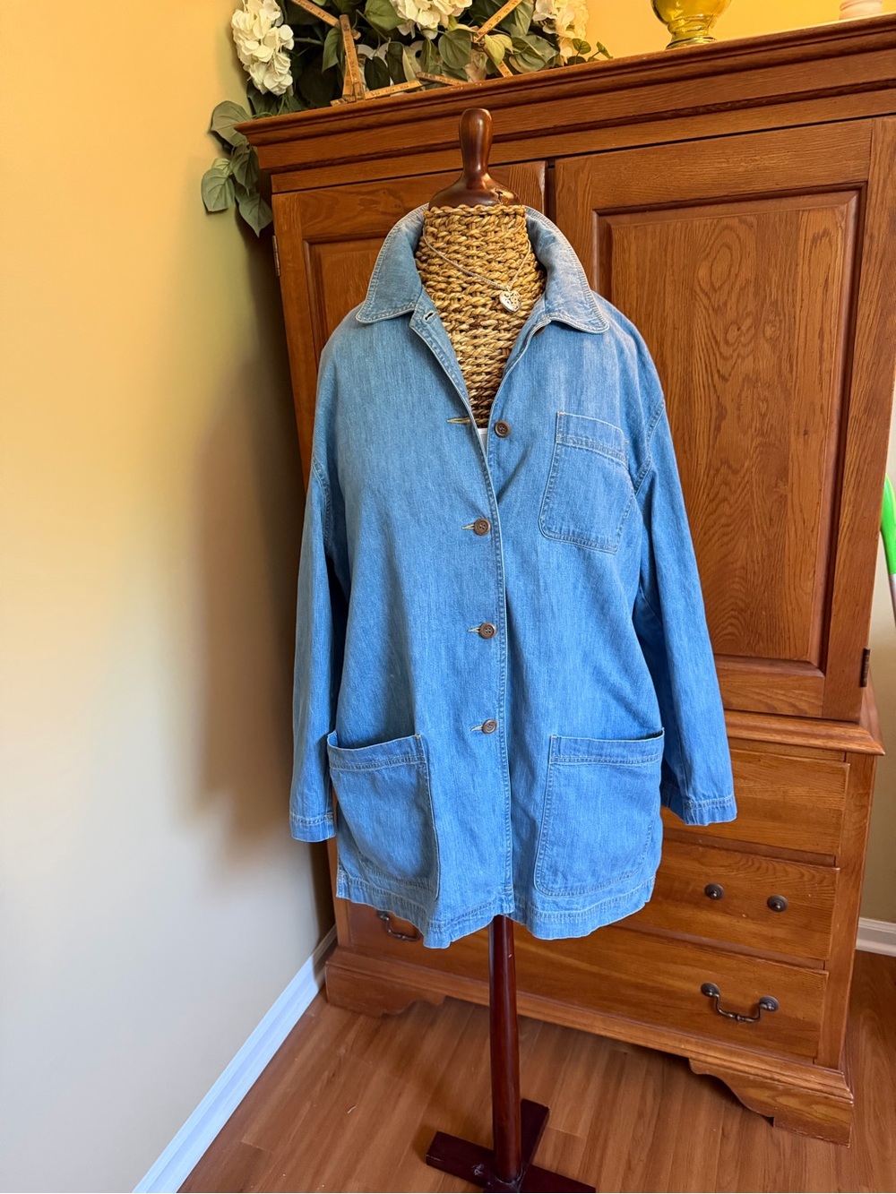 Elisabeth lightweight denim barn coat Jean jacket fitted waist